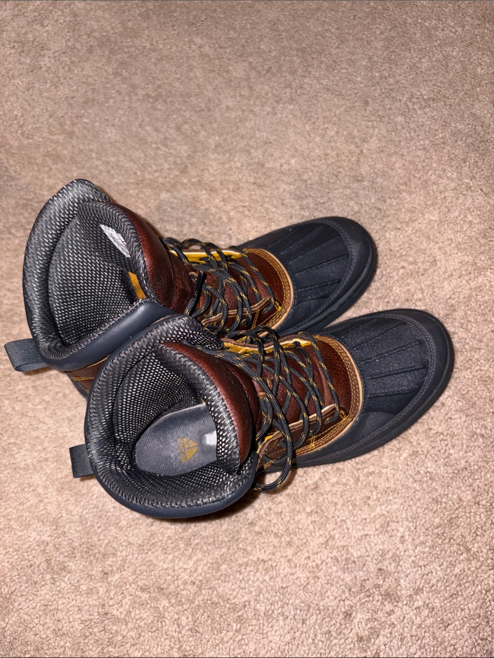 Nike Navy Blue and Brown Winter Trek Boots with Yellow Accents